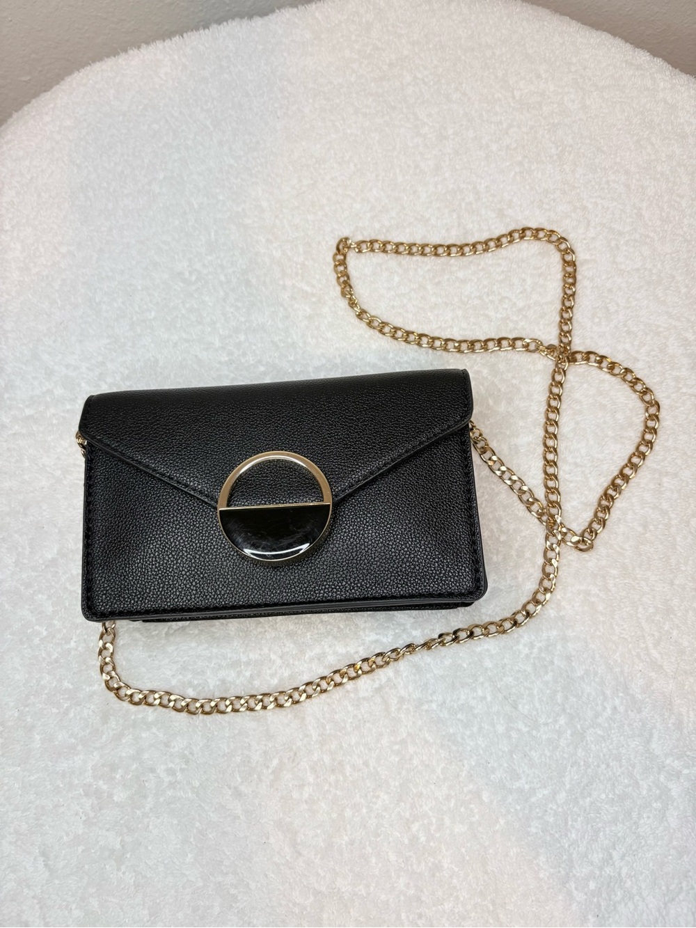 Black Leather Belt/Shoulder bag with Gold Circle Accent